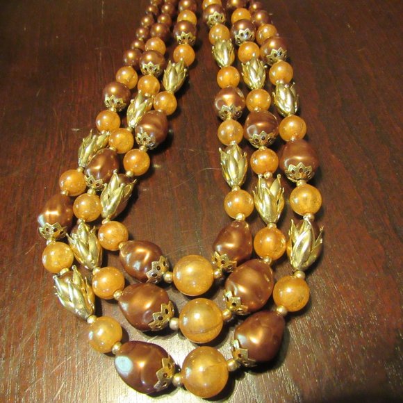 🧡 Gorgeous Vintage Copper-Gold Tulip Beaded Necklace - Picture 10 of 16